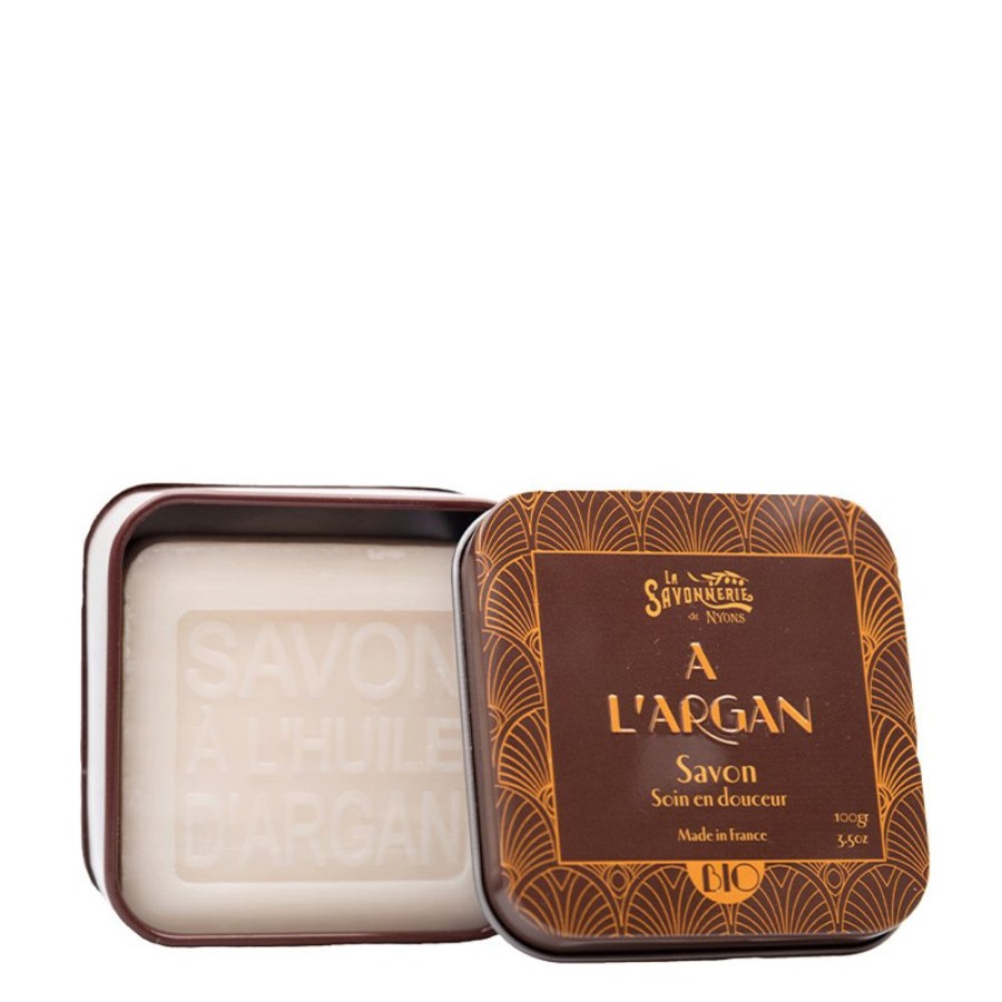 Soins La Savonnerie de Nyons Demaquillant & Nettoyant | Savon A L'Huile D'Argan Bio Et Boite Metal