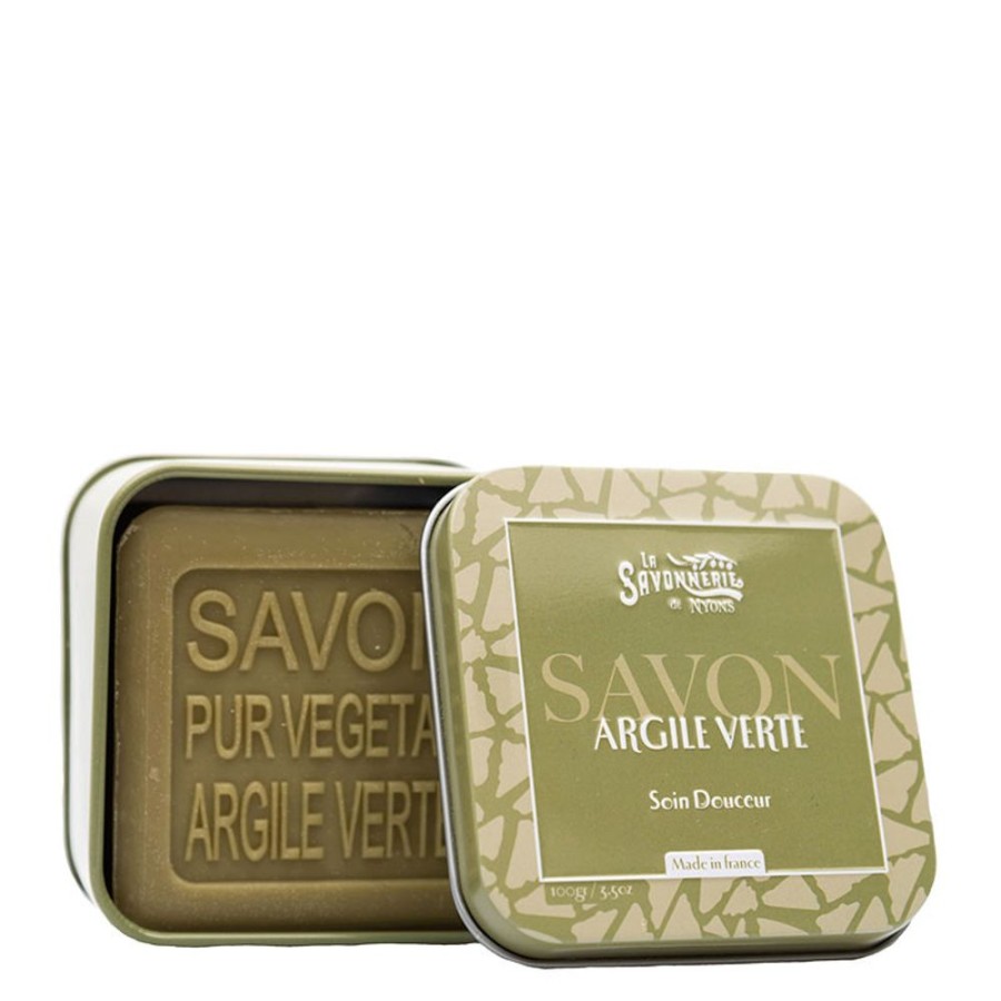 Soins La Savonnerie de Nyons Demaquillant & Nettoyant | Savon A L'Argile Verte Et Boite Metal